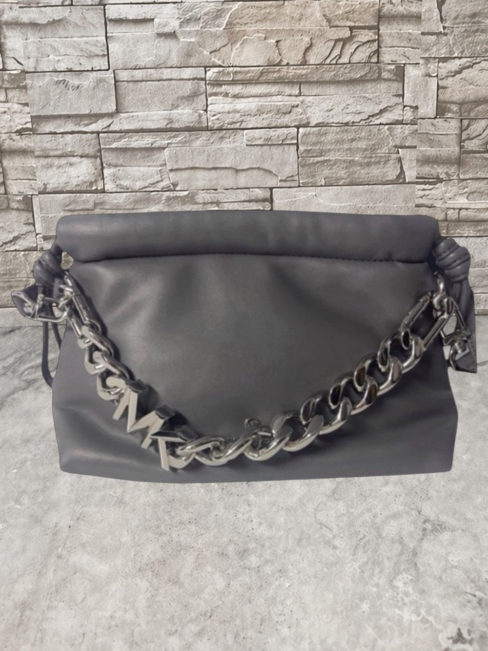 Michael Kors Lina XS Drawstring Crossbody Soft Plush Leather Heather Gray